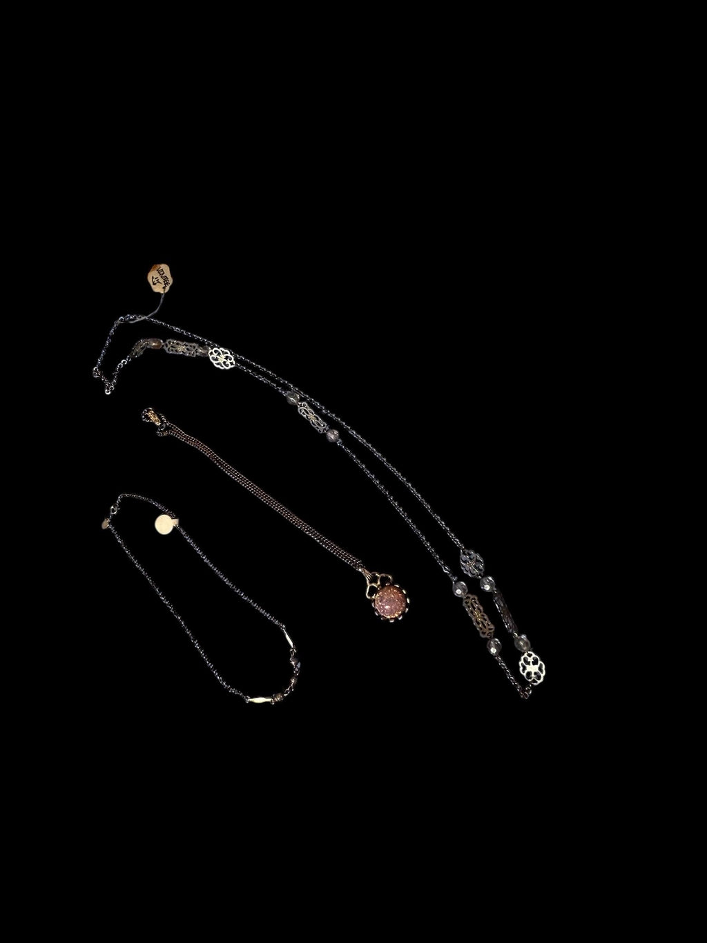 Lot of 3 Fashion Necklaces – Mixed Chain Jewelry Set with Pendant & Beaded Accents