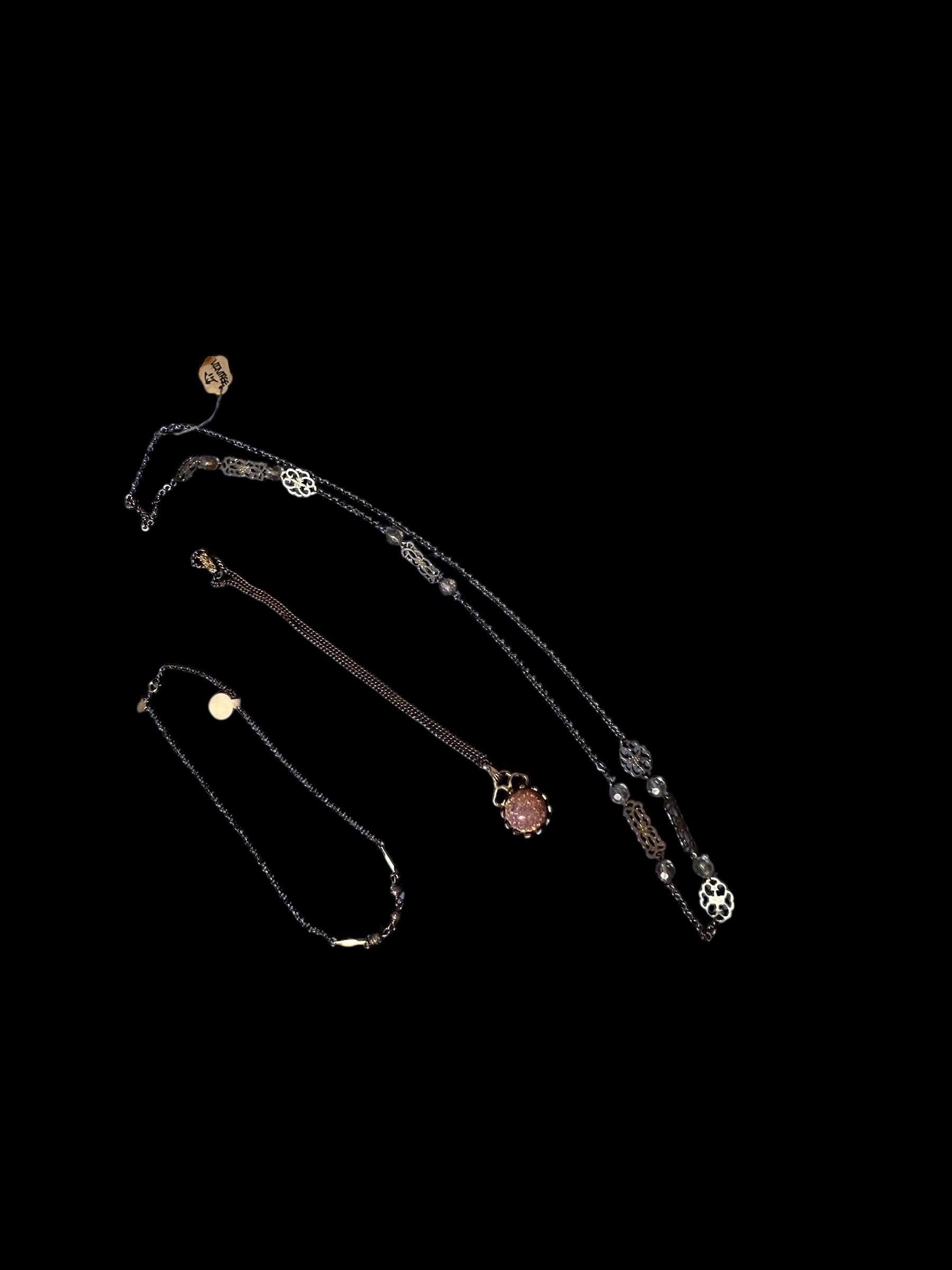 Lot of 3 Fashion Necklaces – Mixed Chain Jewelry Set with Pendant & Beaded Accents