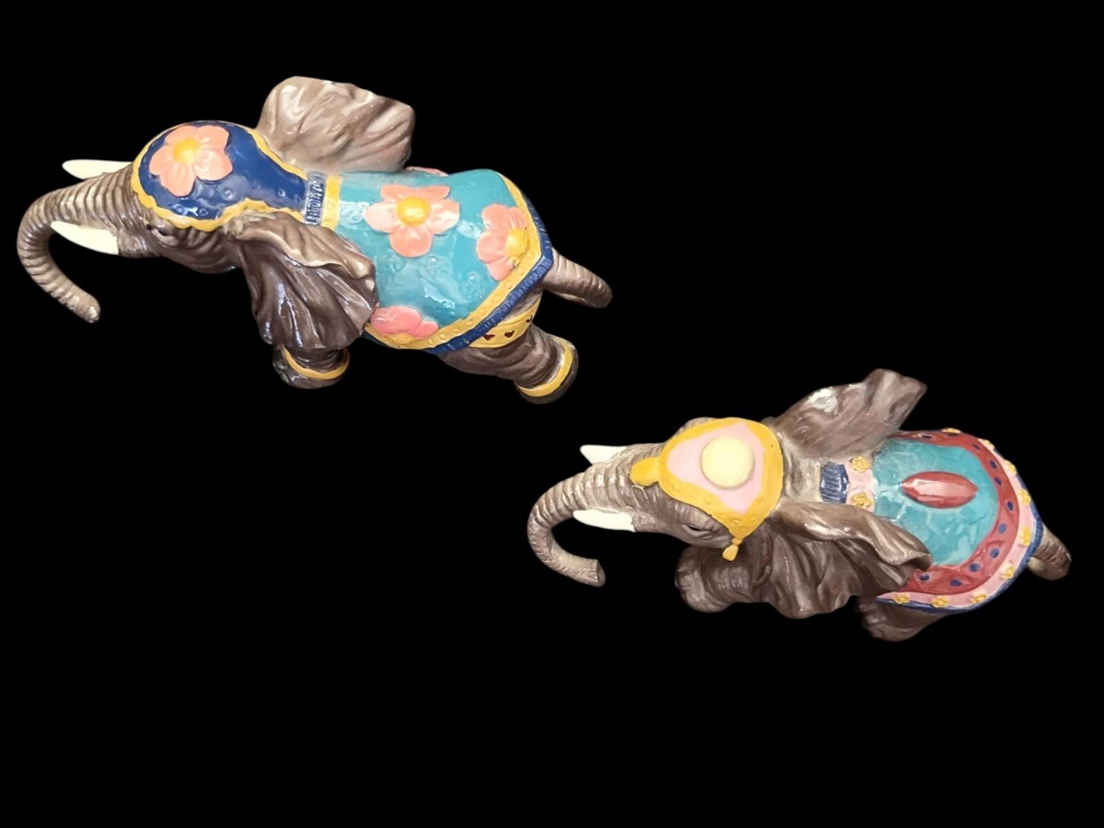 Set of 2 colorful decorative elephant figurines – hand painted resin statues...