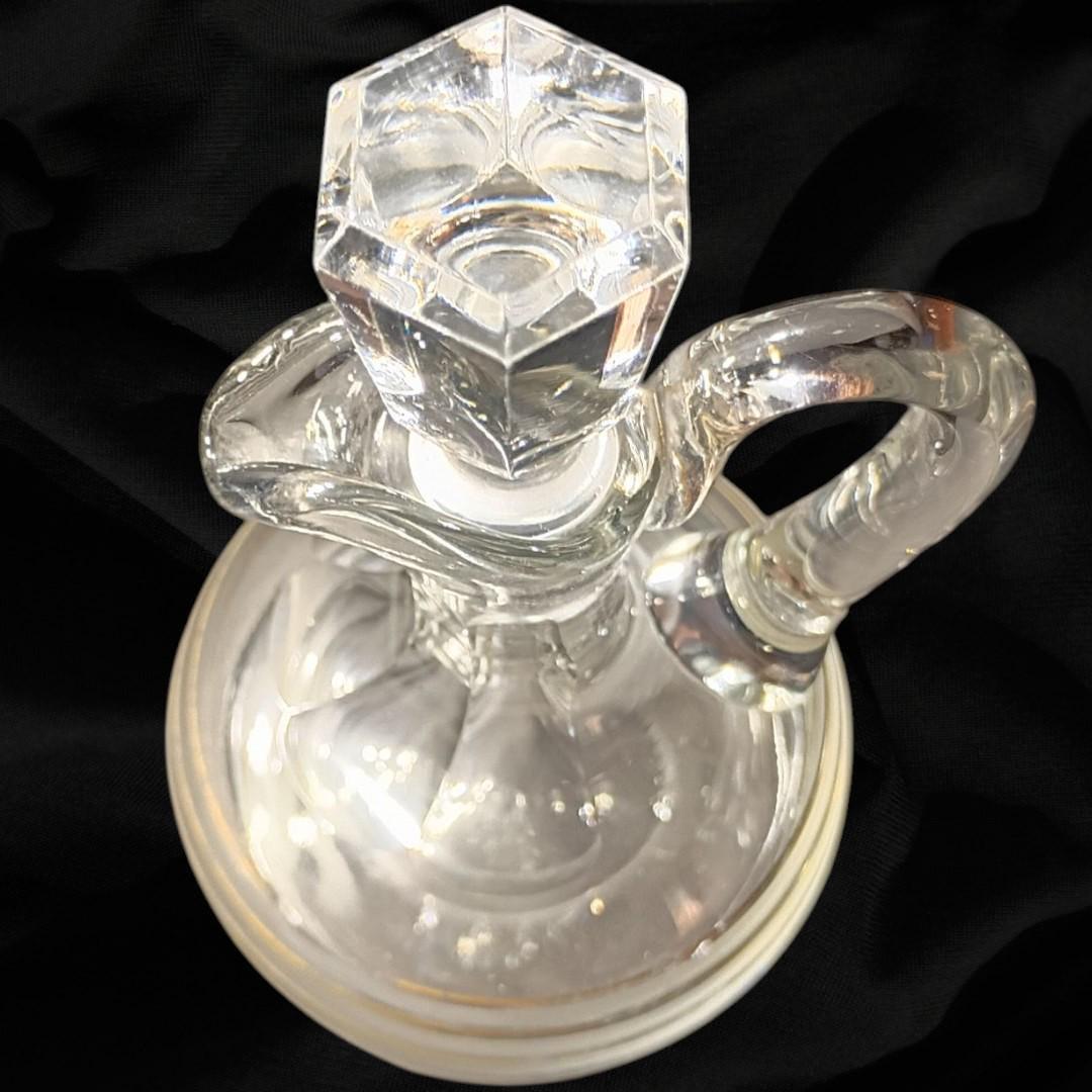 Glass cruet decanter w/ stopper & gold bands –vintage.. elegant...