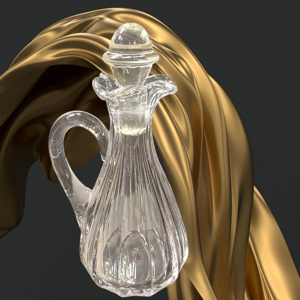 Elegant vintage clear glass cruet with stopper – ribbed design & fluted...