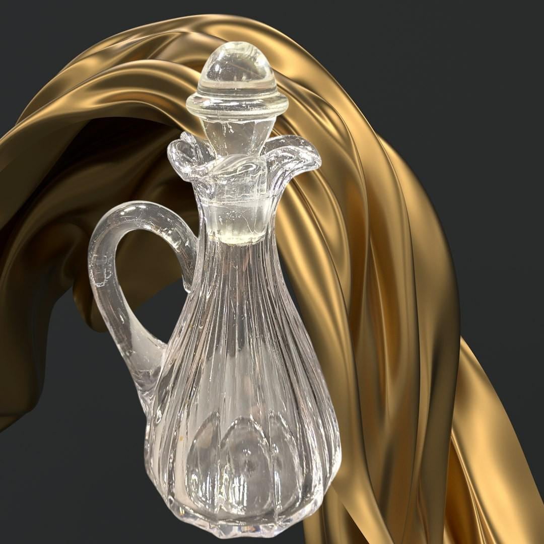 Elegant vintage clear glass cruet with stopper – ribbed design & fluted...
