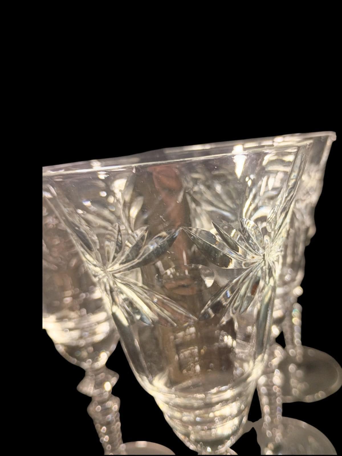 Elegant cut crystal wine glasses – set of 5 –vintage handcrafted stemware---