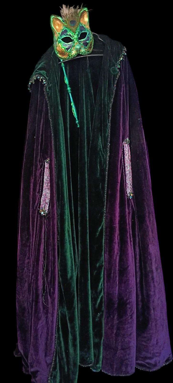 Handmade hooded cloak & cat mask – velvet beaded detail – costume set...