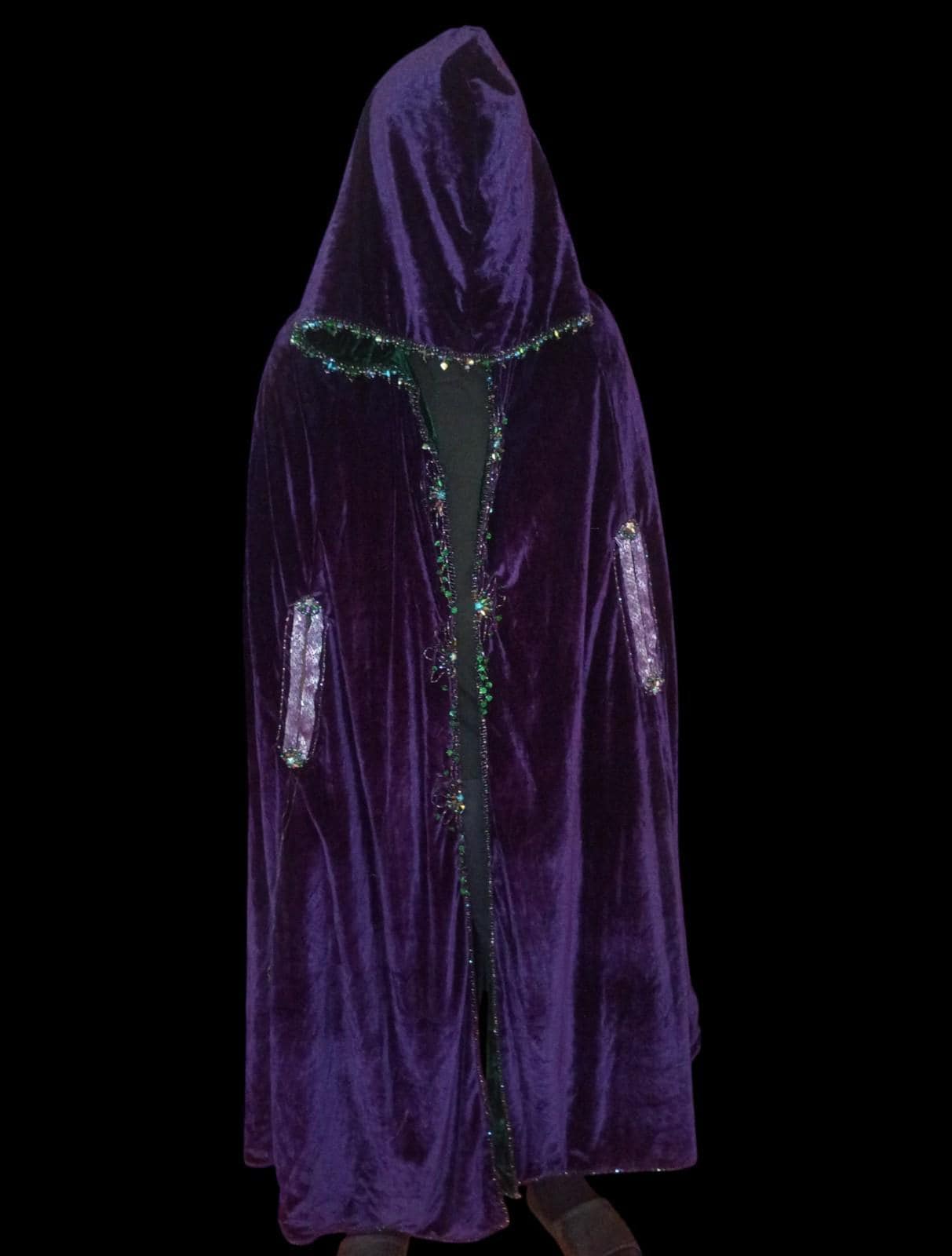 Handmade hooded cloak & cat mask – velvet beaded detail – costume set...