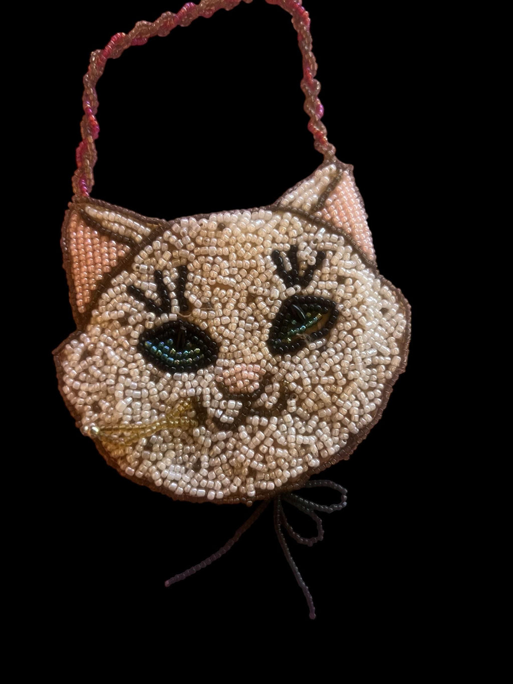 Lot of 2 Handmade Beaded Cat Purses – Kitty Coin Pouch & Cat Face Handbag