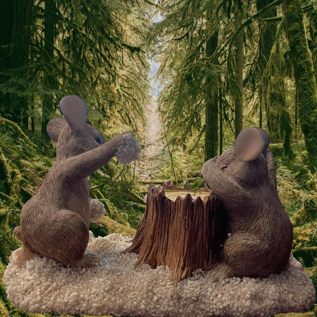 Charming tails “sharing a sweet treat” two mice with tree stump figurine...