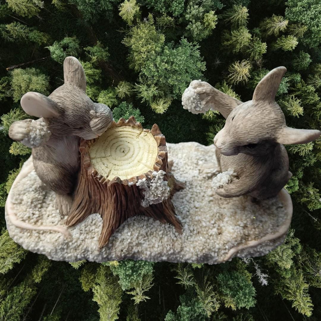 Charming tails “sharing a sweet treat” two mice with tree stump figurine...