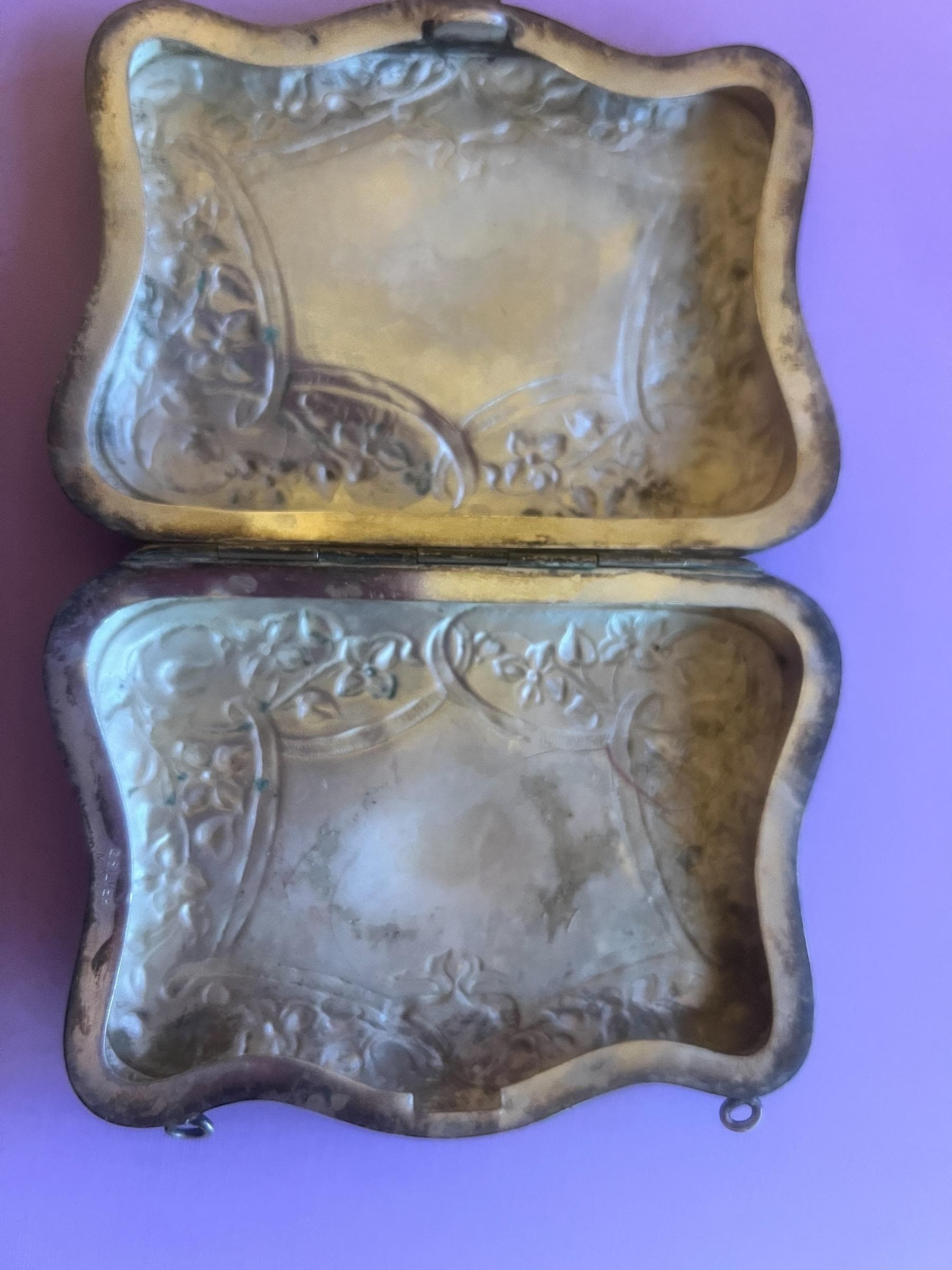 Antique German Silver Art Nouveau Floral Card Case Repousse with D.J. L engraved on front