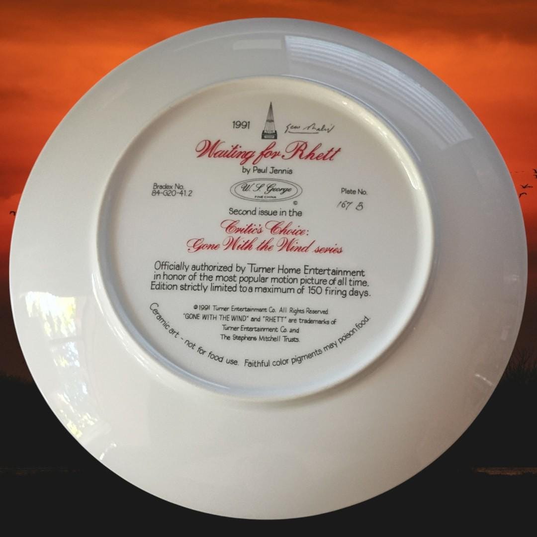 1991 gone with the wind collector plate "waiting for rhett" by paul jennis –...