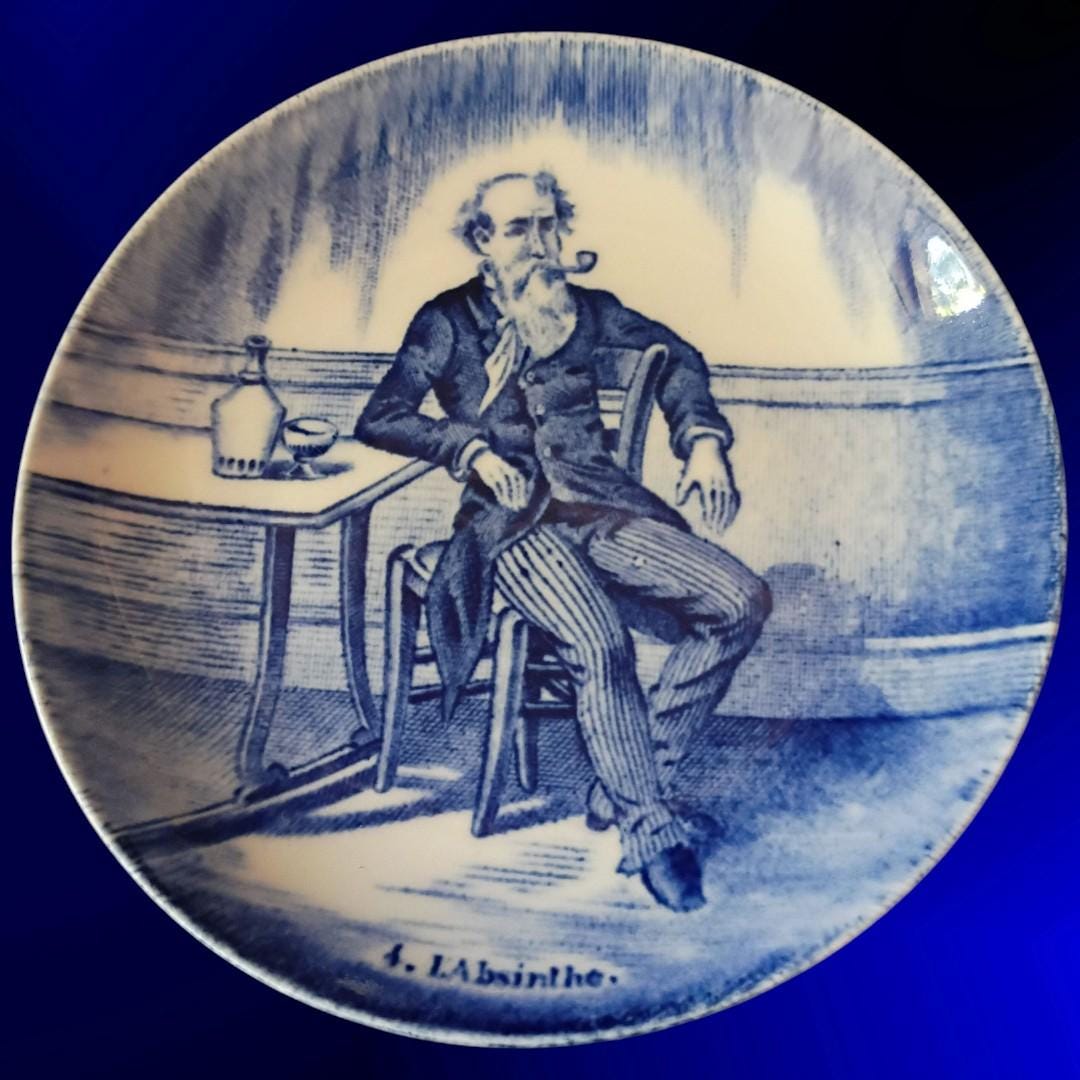 Set of 2 royal sphinx holland delft blue mini plates – absinthe tavern scene...