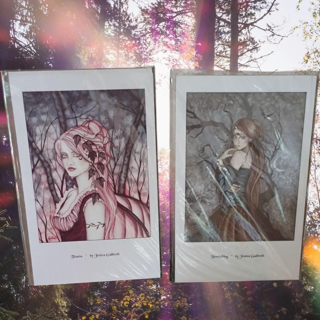 jessica galbreth fantasy art prints set of 2 – “titania” & “bewitching” –...