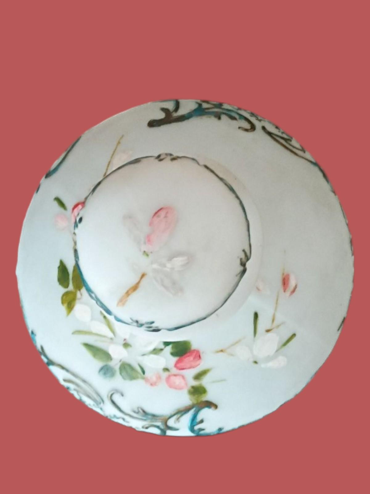 Antique victorian milk glass decanter bottle w/ stopper – hand painted enamel...