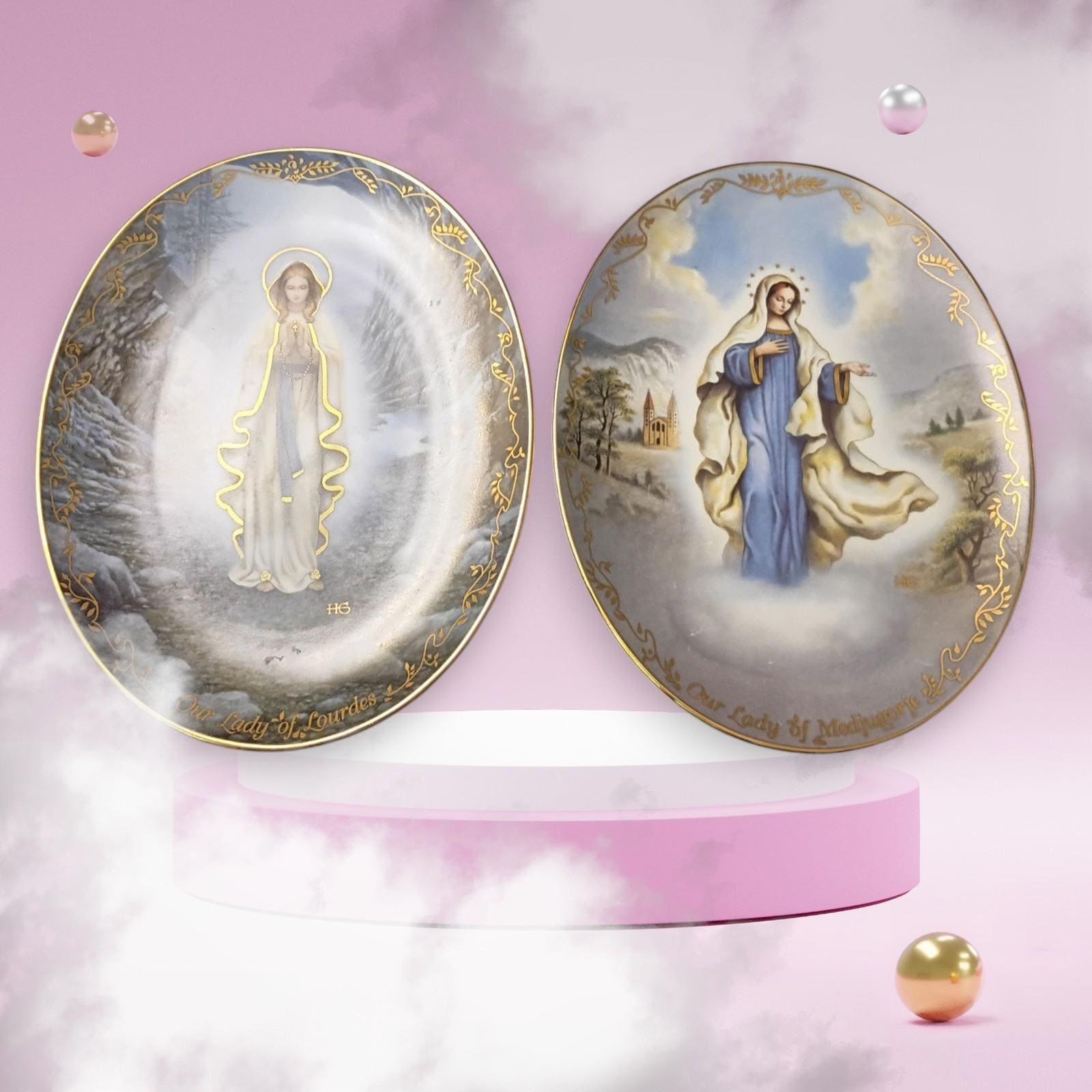 Set of 2 bradford exchange collector plates our lady of lourdes & medjugorje...