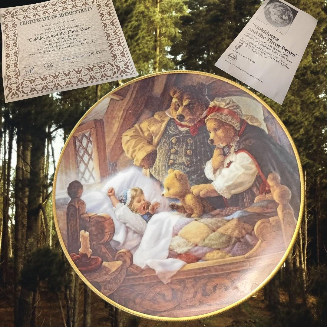 Goldilocks & the three bears collector plate knowles 1991 coa fairy tale 8.5"
