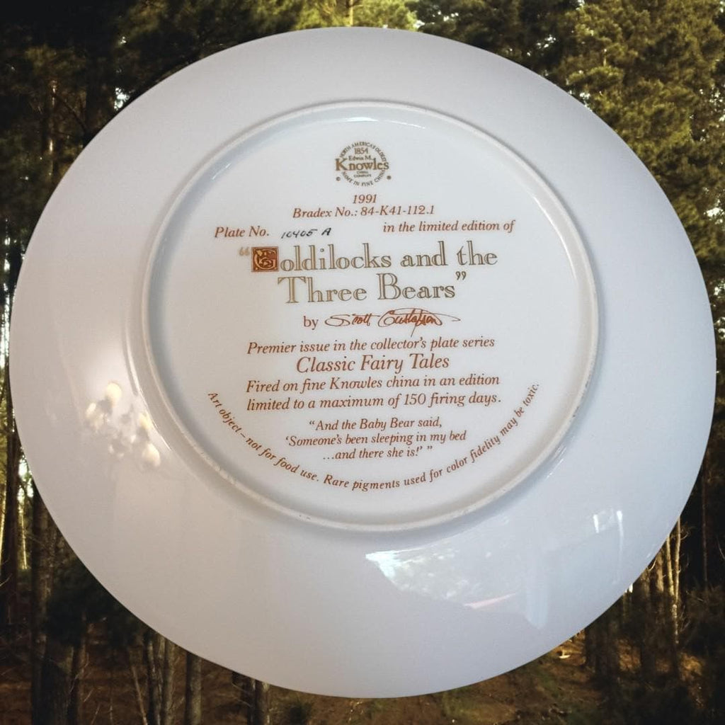 Goldilocks & the three bears collector plate knowles 1991 coa fairy tale 8.5"
