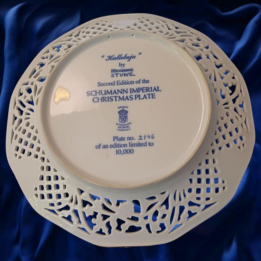 1980 schumann imperial christmas plate halleluja bavaria porcelain w/ box & coa