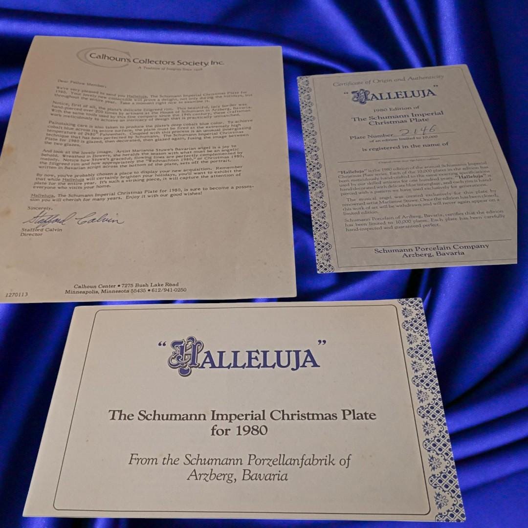 1980 schumann imperial christmas plate halleluja bavaria porcelain w/ box & coa