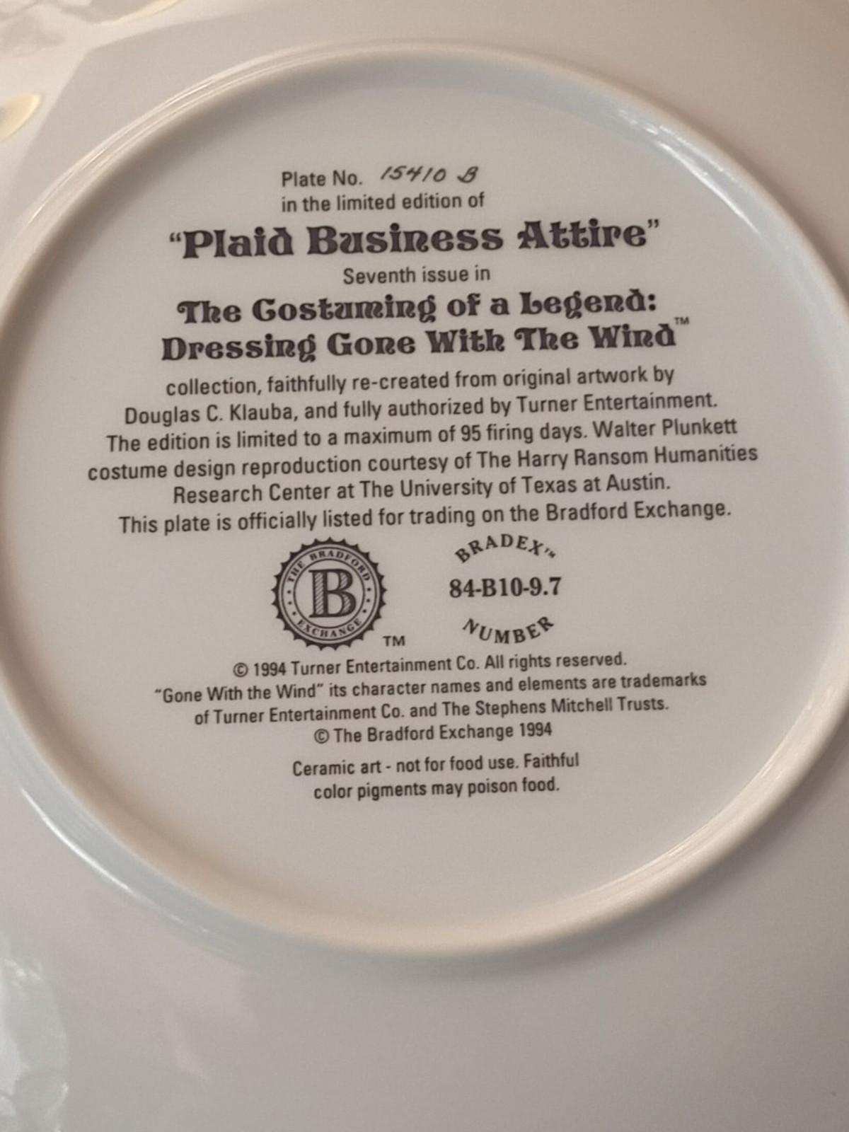 Gone with the wind plate 1994 bradford...