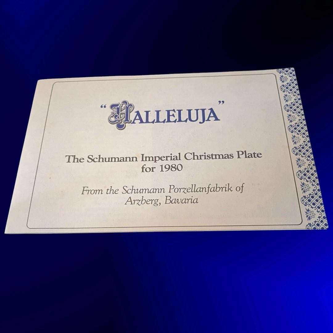 1980 schumann imperial christmas plate halleluja bavaria porcelain w/ box & coa