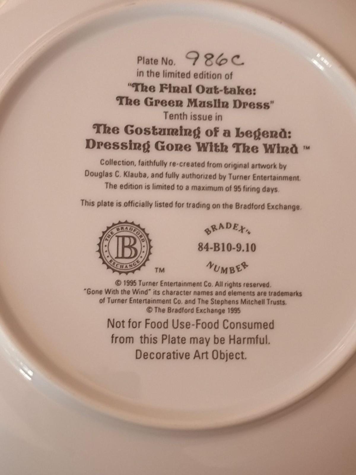 Gone with the wind collector plate the green muslin dress bradford exchange 1995