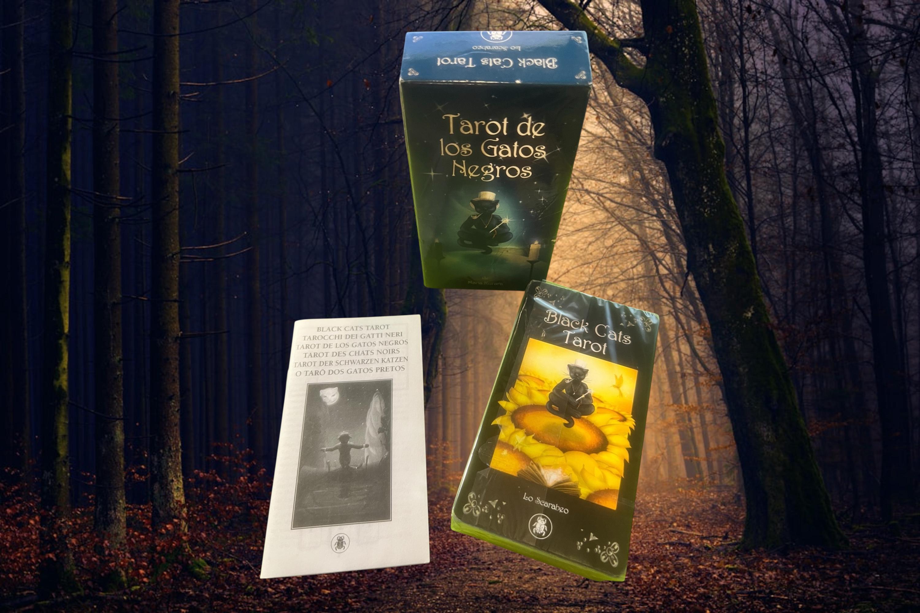 Black cats tarot deck – 78 cards + guidebook – lo scarabeo – mystical cat divination made in italy