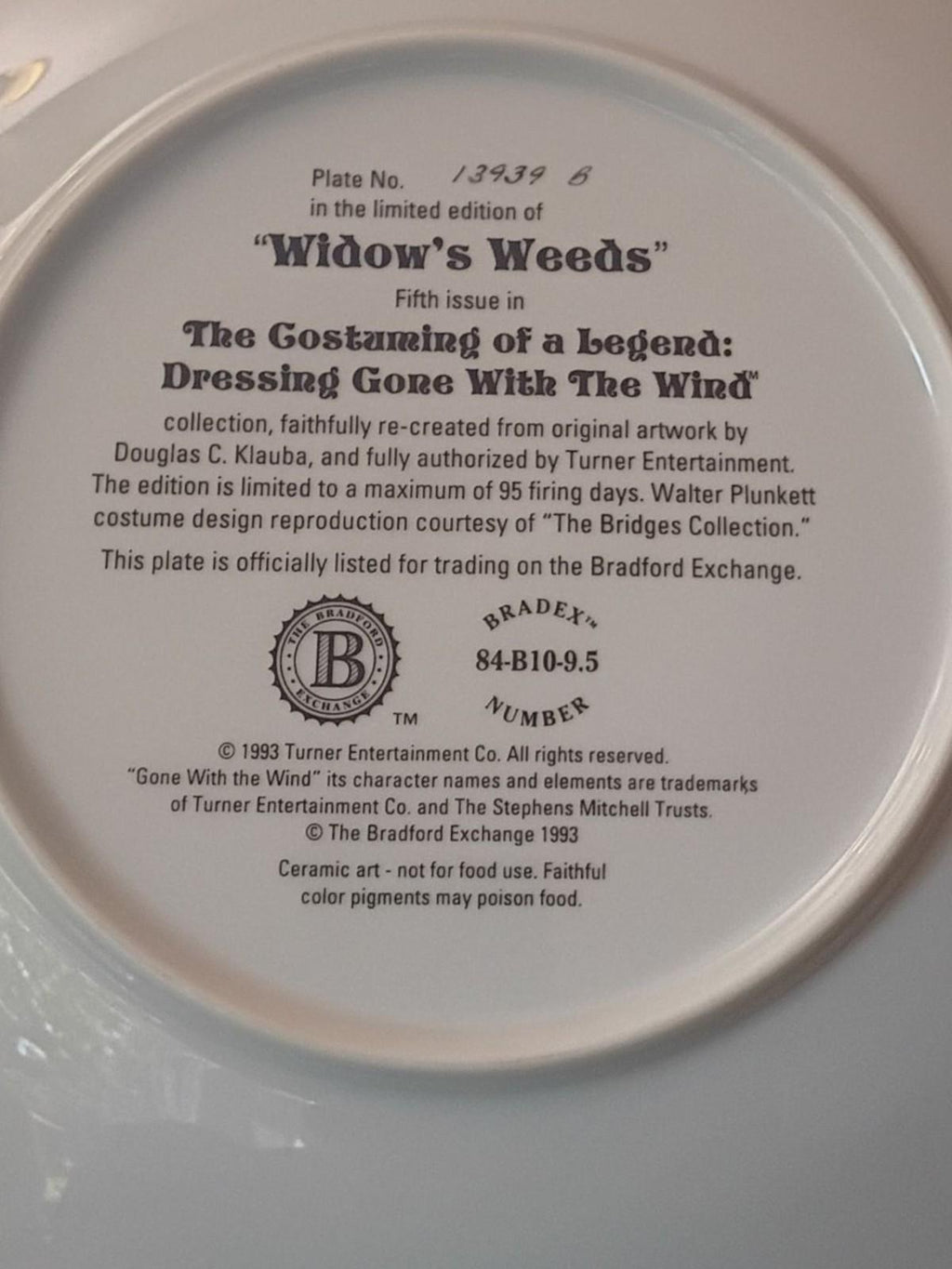 Gone with the wind collector plate widow’s weeds bradford exchange...