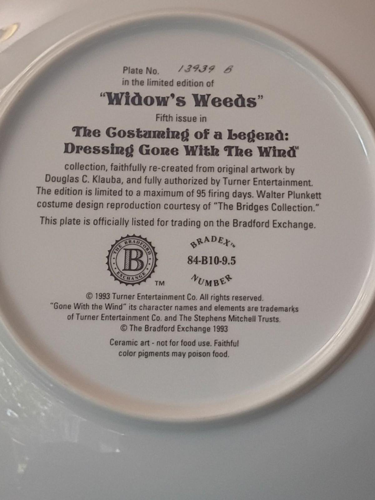 Gone with the wind collector plate widow’s weeds bradford exchange...