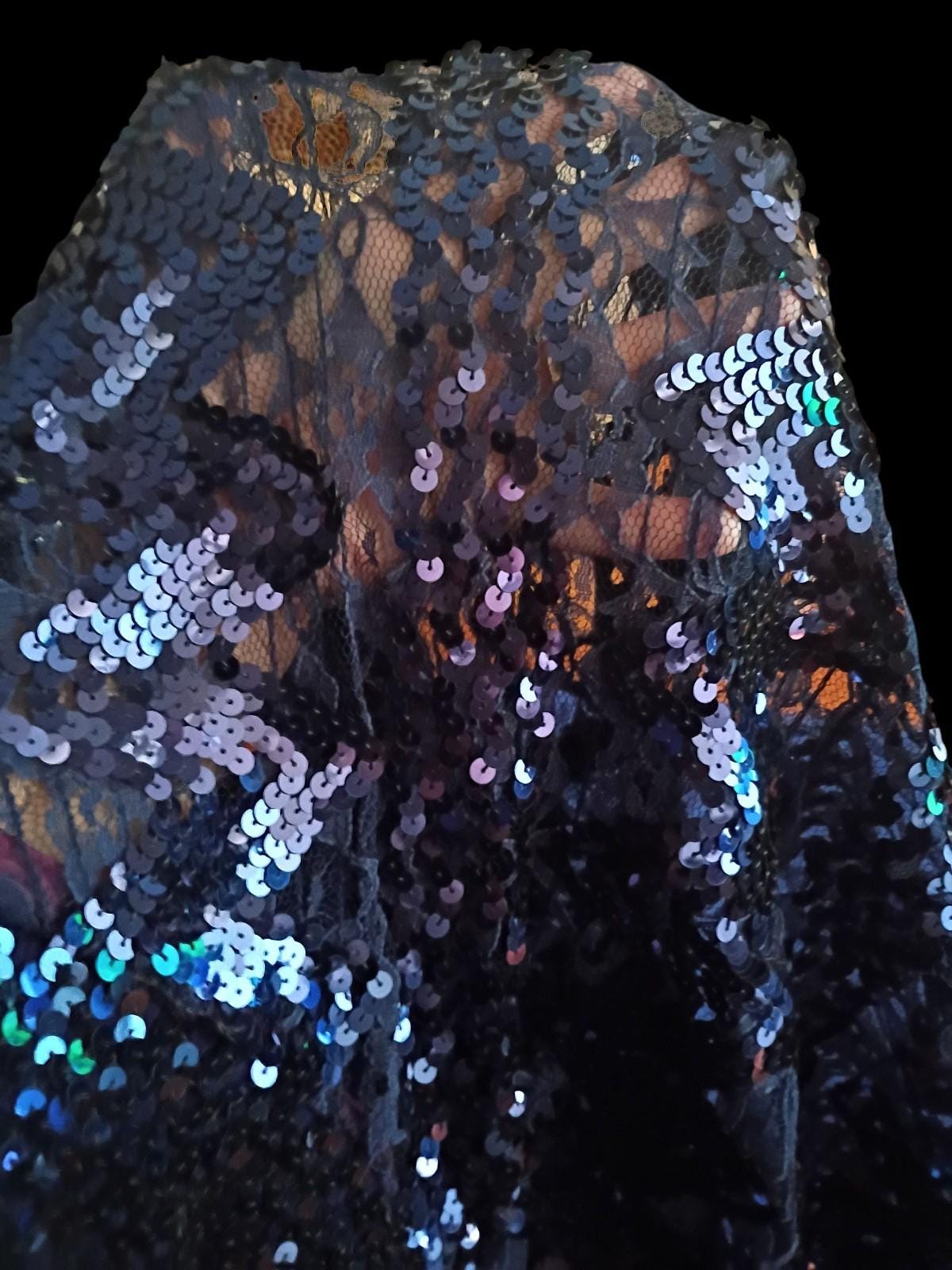 80s blue sequin batwing dolman sleeve party top blouse women’s...