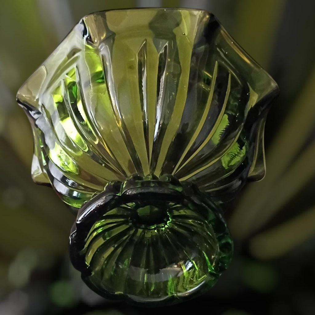 Green glass pedestal compote dish bowl – ribbed design, footed centerpiece,...