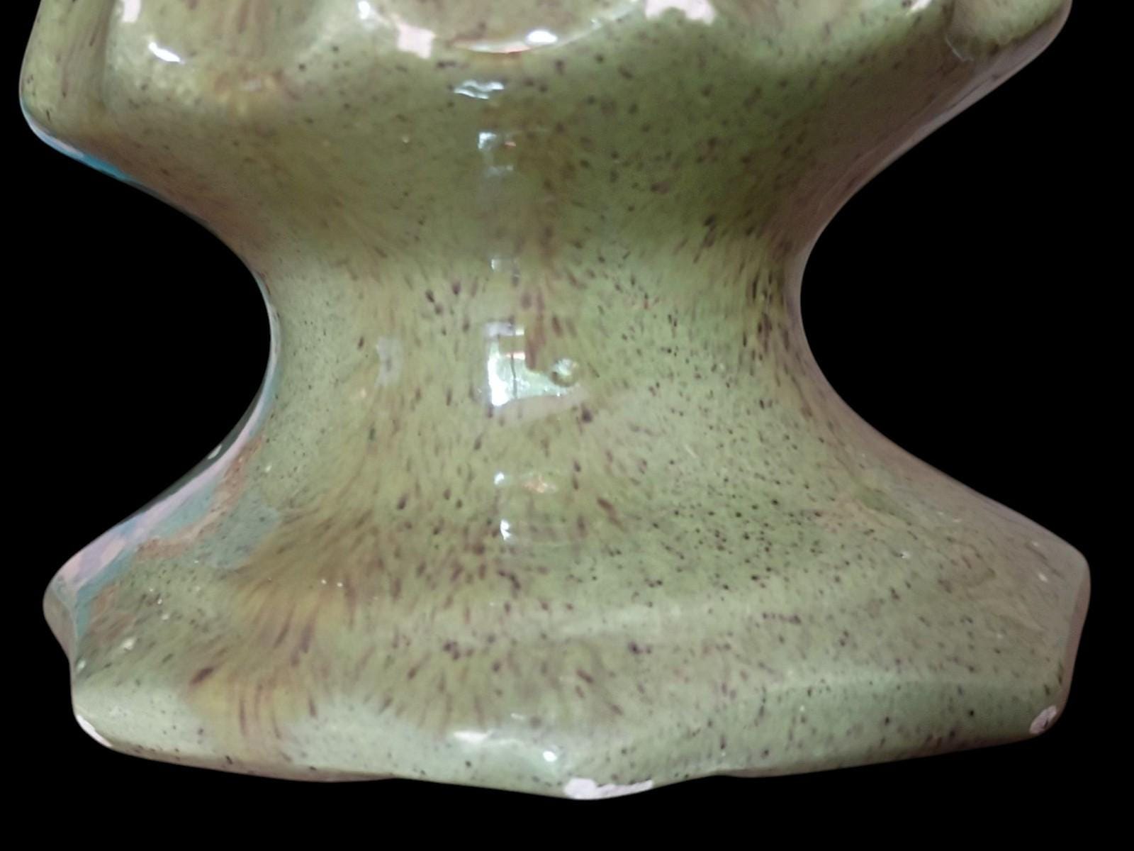 Green speckled ceramic vase 9.5" flared scalloped...mid- century