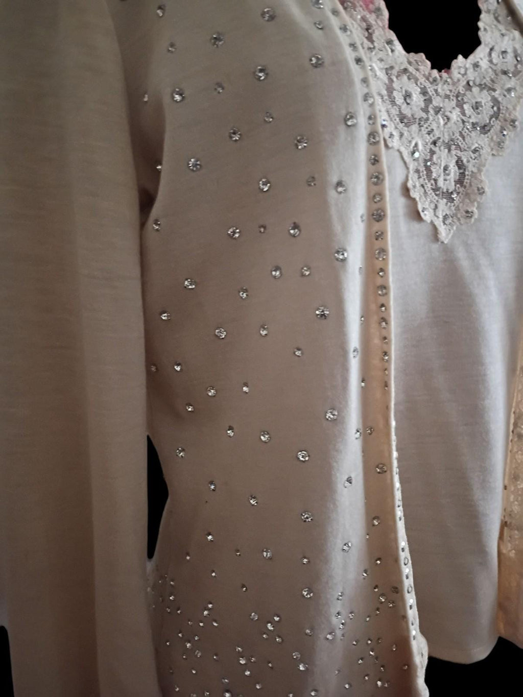 Beige two-piece set rhinestone cardigan sweater & embellished tank top size...