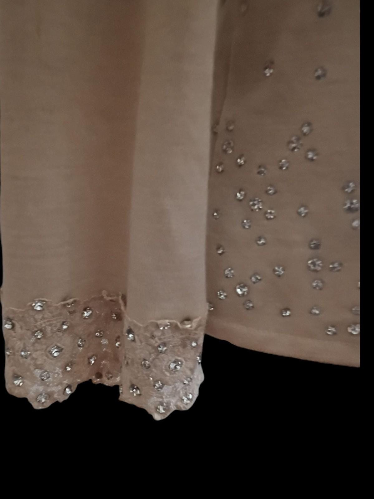 Beige two-piece set rhinestone cardigan sweater & embellished tank top size...