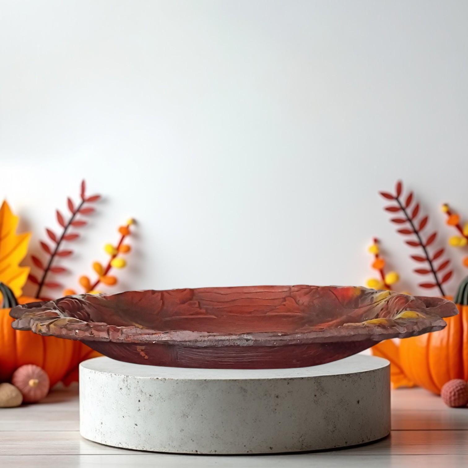 faux wood resin serving tray with handles – grapevine & leaf design