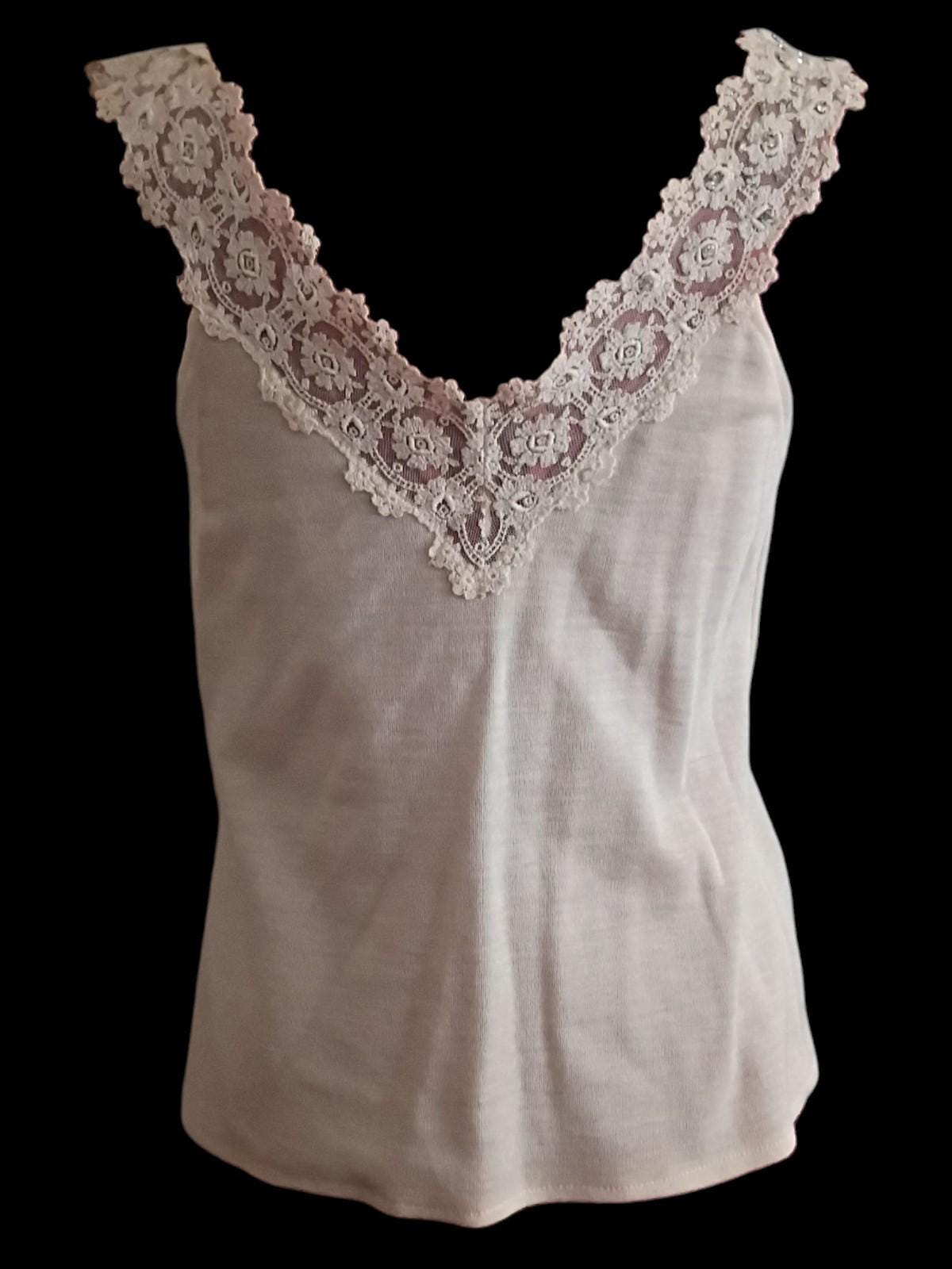 Beige two-piece set rhinestone cardigan sweater & embellished tank top size...