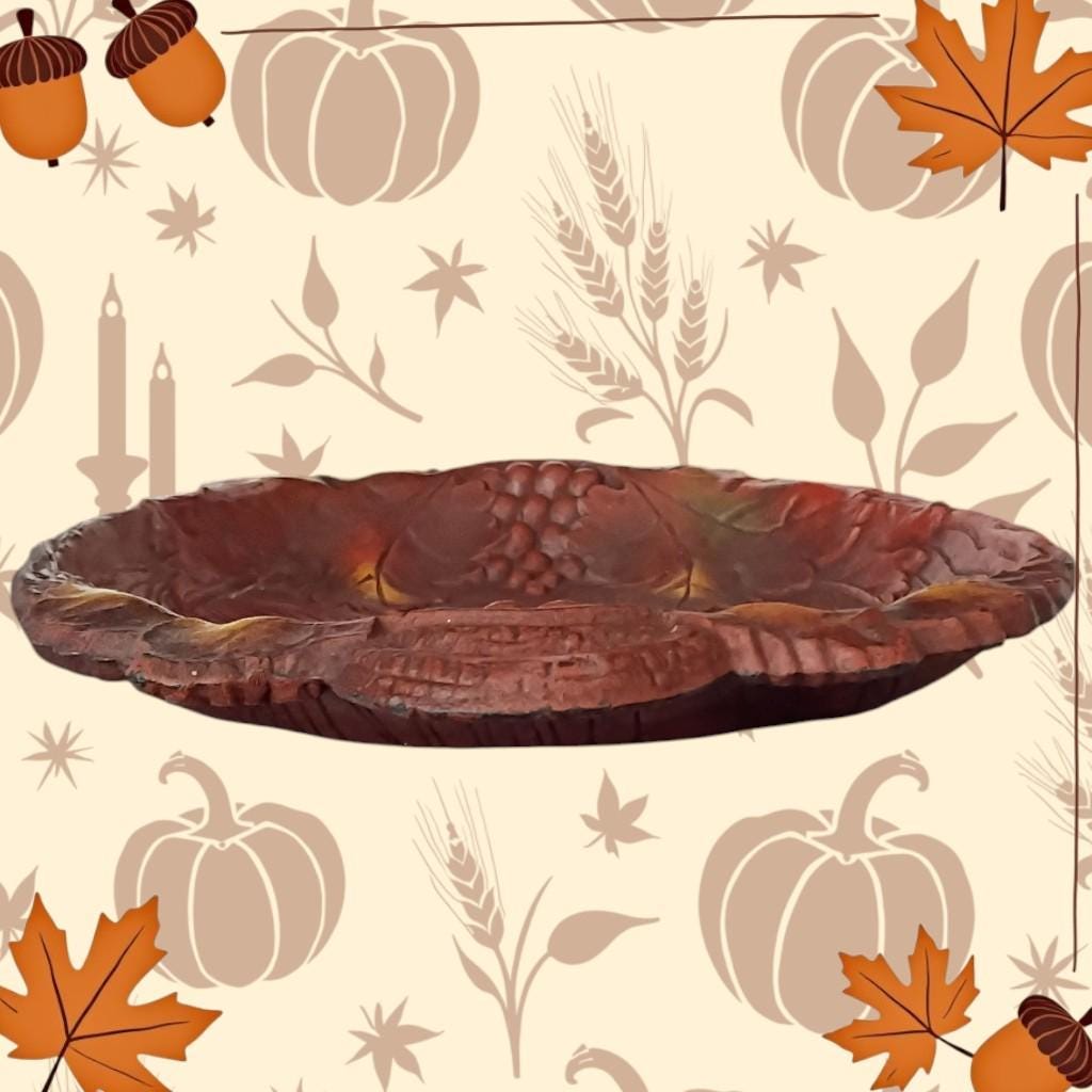 faux wood resin serving tray with handles – grapevine & leaf design