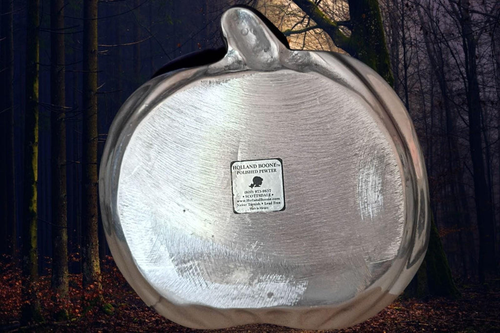 Holland boone pewter pumpkin dish bowl 7"x6.5" polished metal tray halloween...