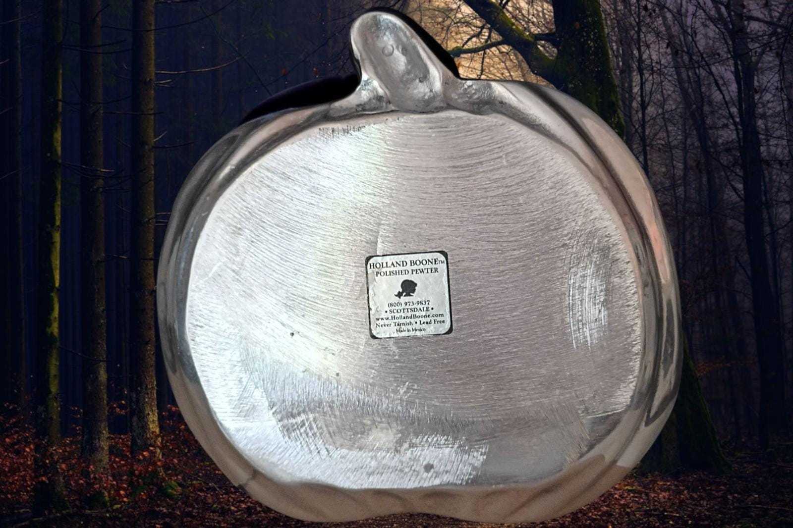 Holland boone pewter pumpkin dish bowl 7"x6.5" polished metal tray halloween...