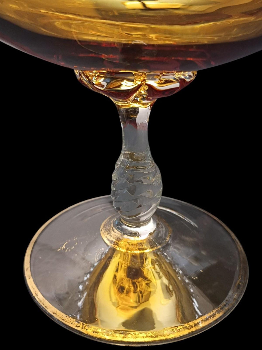 Amber glass pedestal compote bowl with crystal droplet trim 8" tall elegant...
