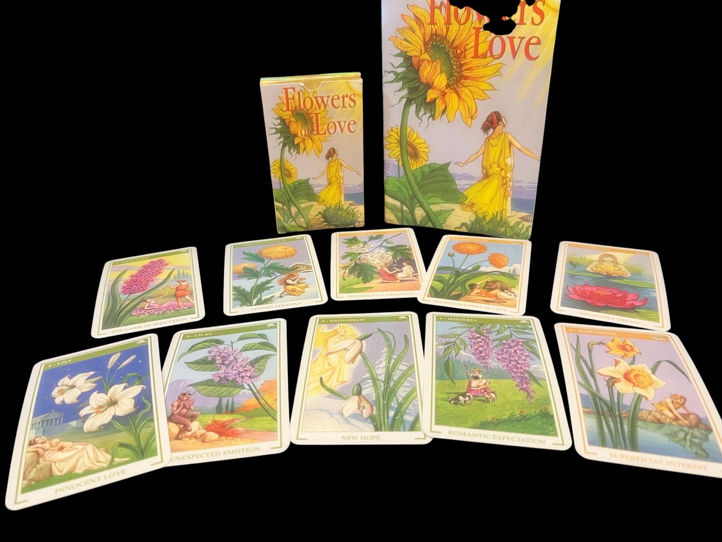 Flowers of Love Oracle Deck by Laura Tuan & Severino Baraldi – Lo Scarabeo – 36 Card Set with Guidebook – OOP Vintage Collectible Tarot Orac