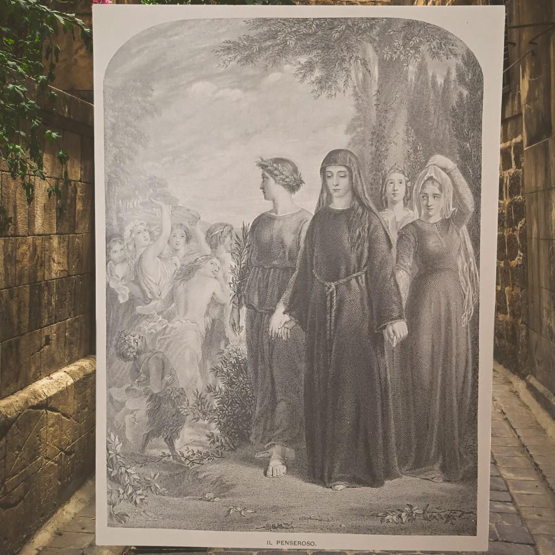 Rare antique  "il penseroso" - beautifully detailed art print - perfect