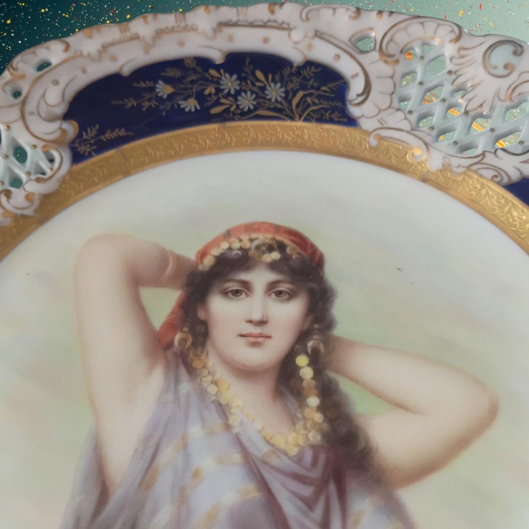 Antique german porcelain cabinet plate ~ hand-painted portrait of egyptian woman