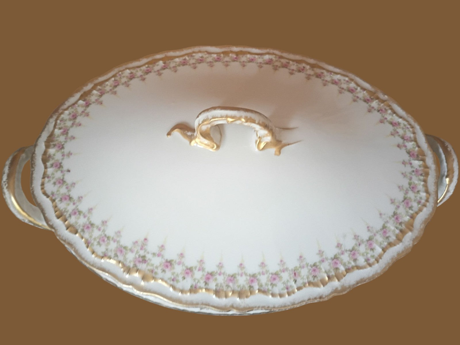 Antique T&V Limoges France Covered Oval Serving Dish – Hand Painted Roses &...