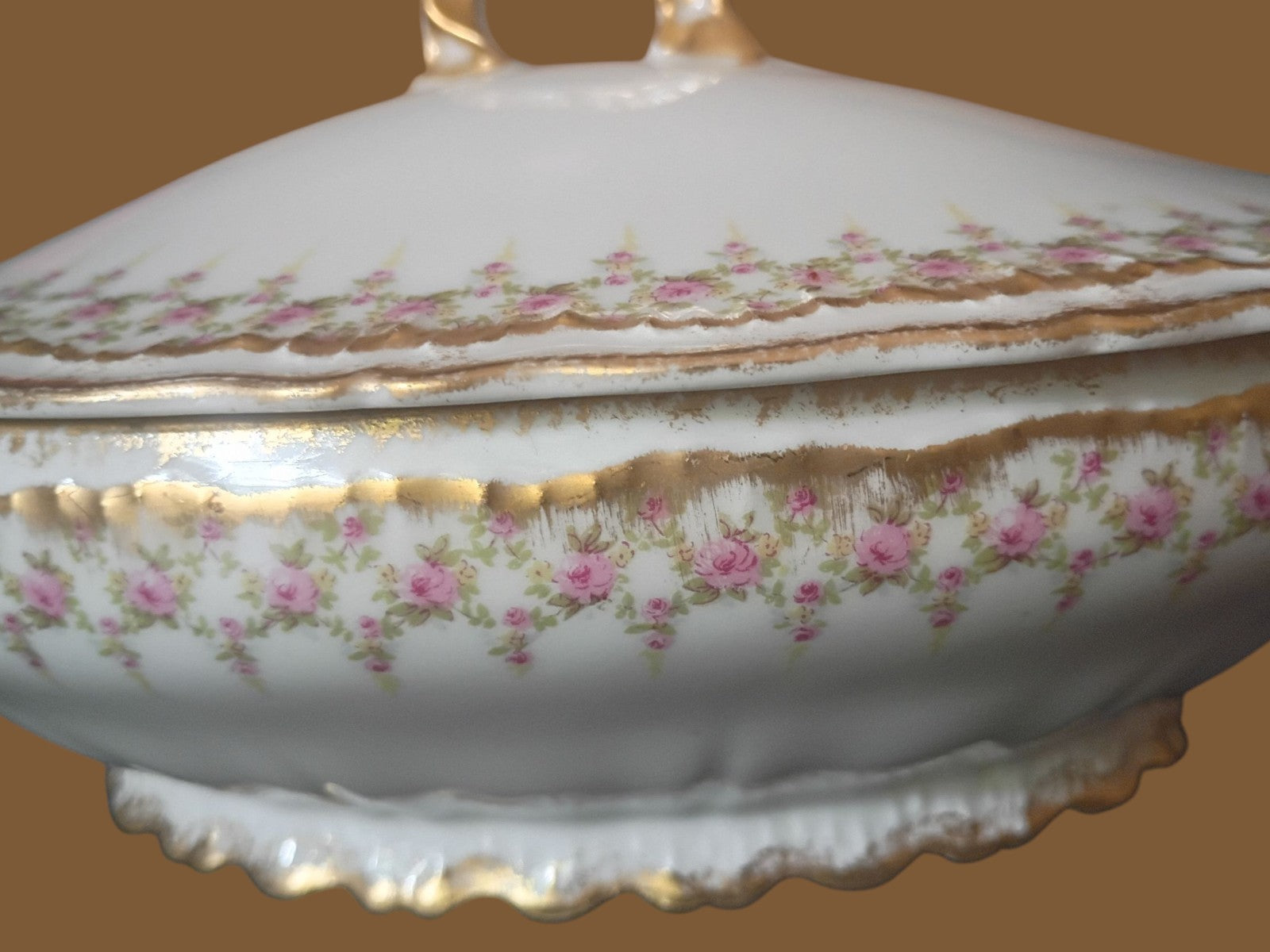 Antique T&V Limoges France Covered Oval Serving Dish – Hand Painted Roses &...