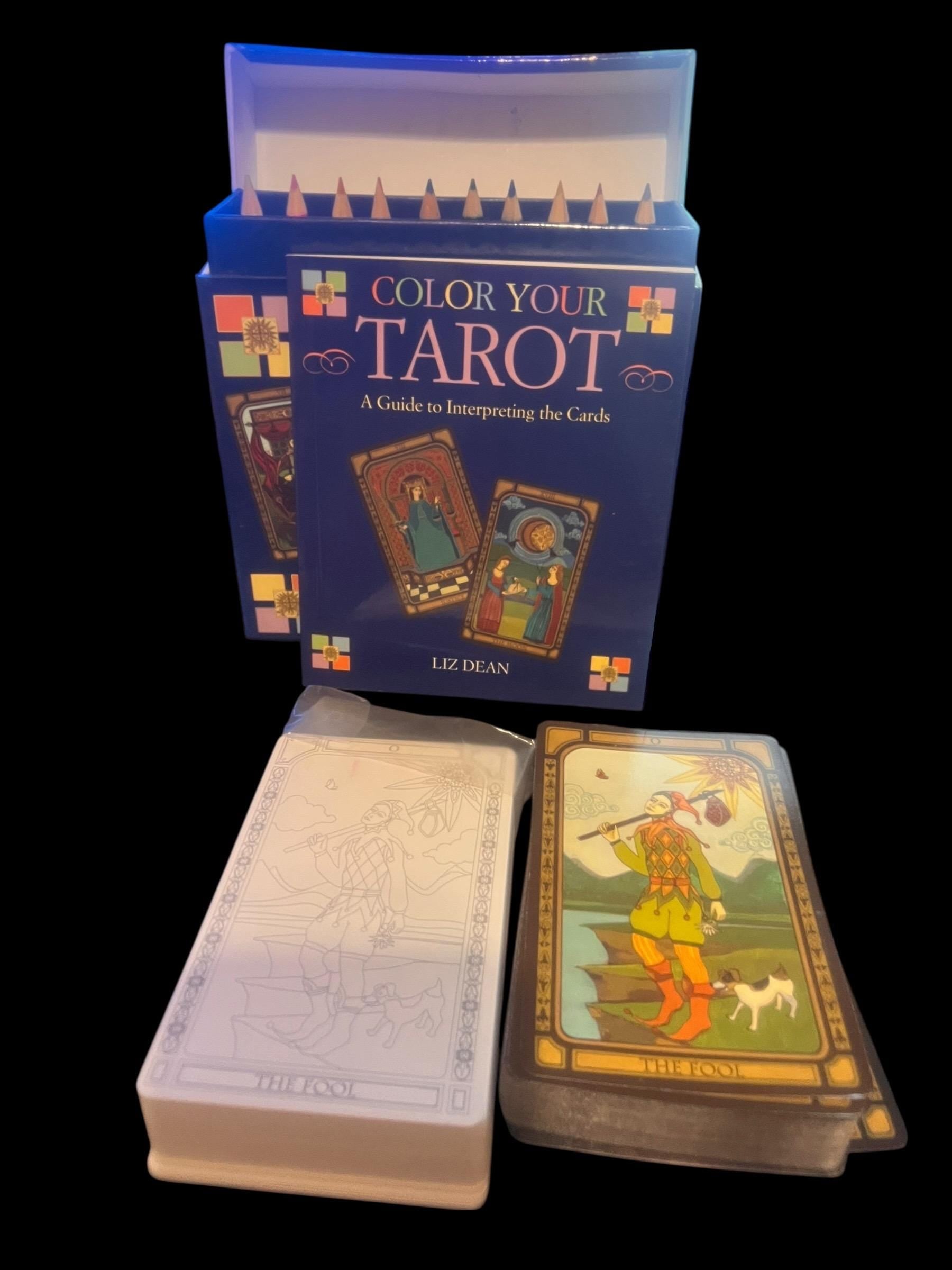 Color Your Tarot Deck by Liz Dean – Tarot Card Kit with 2 Decks, Guidebook & Coloring Pencils – DIY Tarot, Divination, Witchy Gift