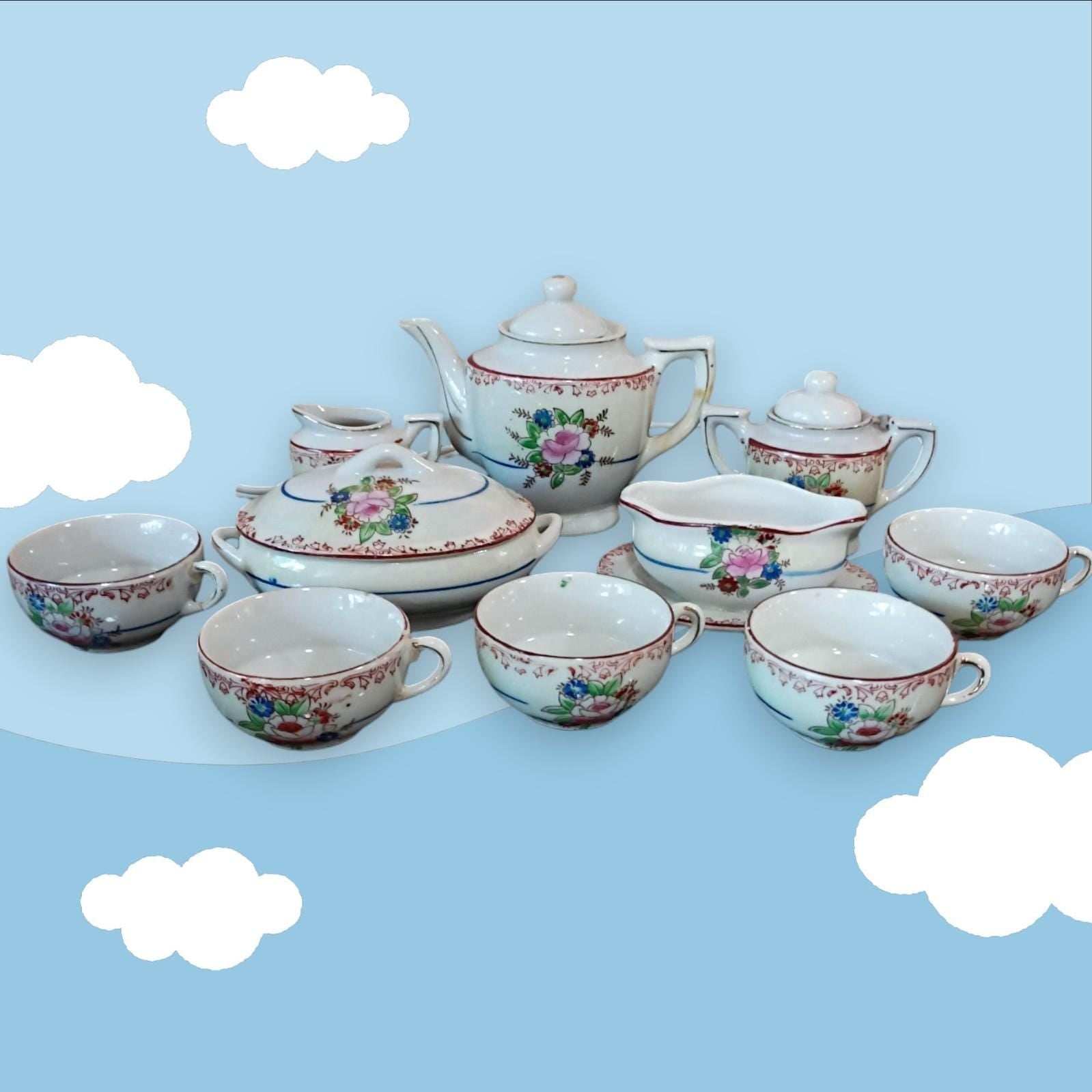 10-piece child size tea set – miniature toy porcelain dishware – collectible...