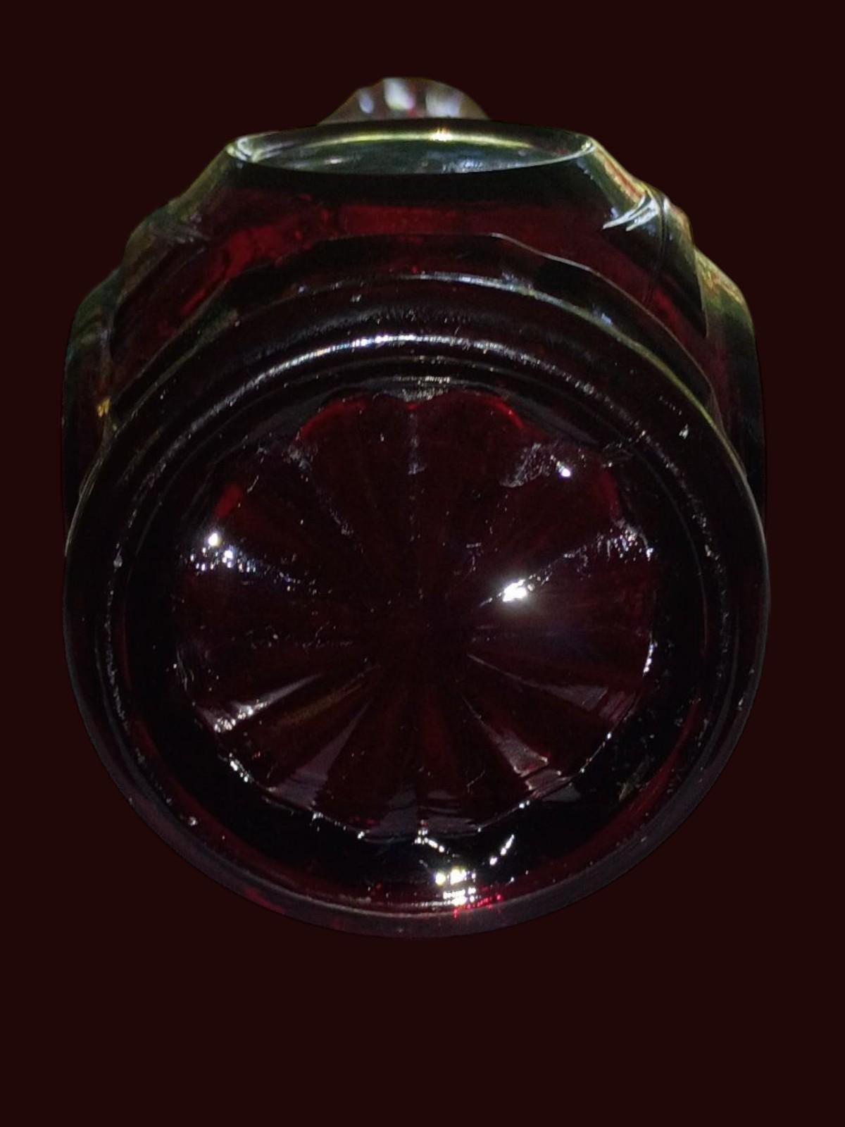 Ruby red pressed glass vase – 9.5” tall x 3.5” wide – mid-century decorative...