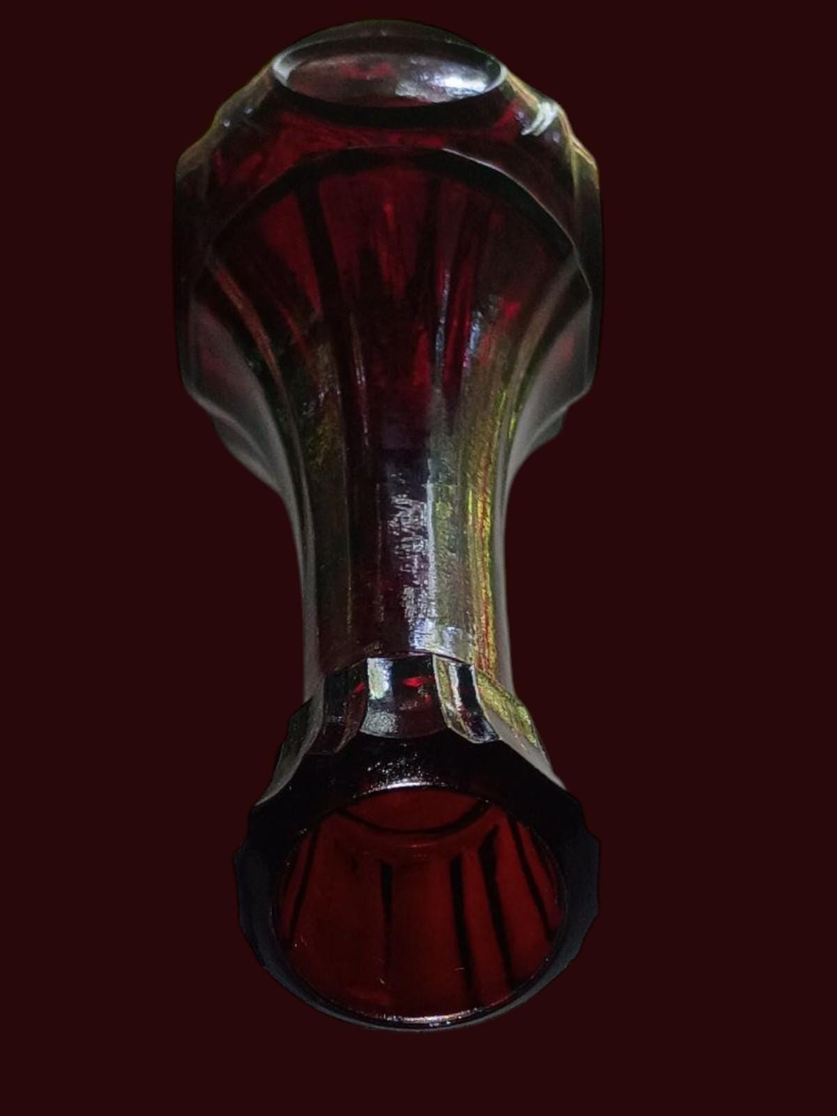 Ruby red pressed glass vase – 9.5” tall x 3.5” wide – mid-century decorative...