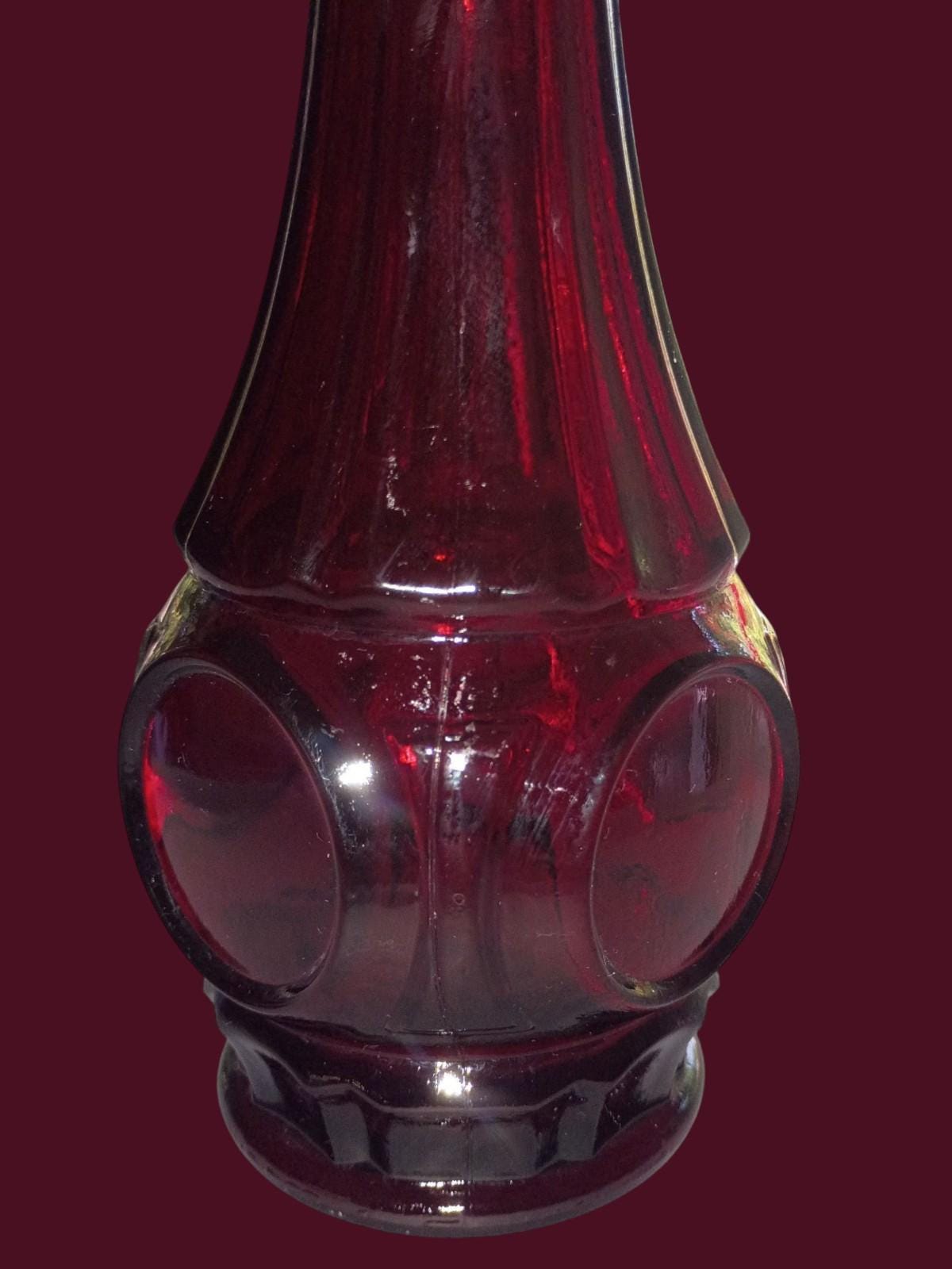 Ruby red pressed glass vase – 9.5” tall x 3.5” wide – mid-century decorative...