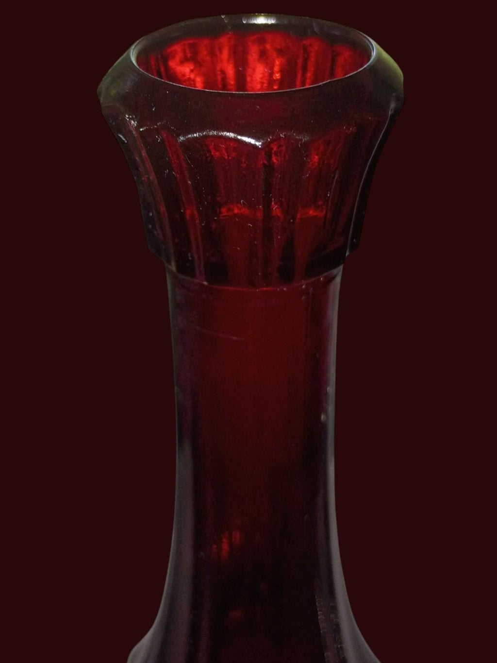 Ruby red pressed glass vase – 9.5” tall x 3.5” wide – mid-century decorative...